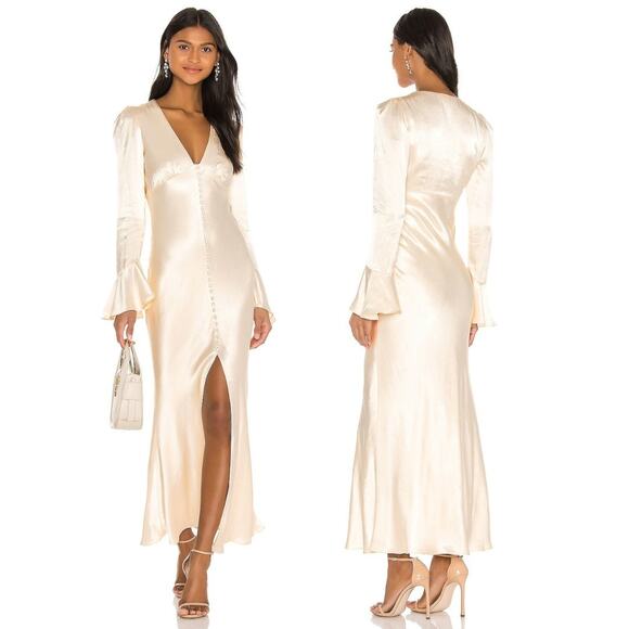 Shona Joy La Lune Frill Cuff Bias Midi Dress Formal Elegant Wedding Cream Size 8 - Picture 1 of 13